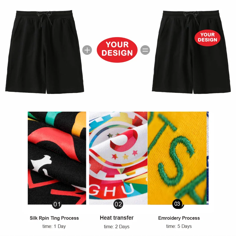 Summer New Men's Pure Cotton Shorts With Custom Printed Embroidery LOGO Outdoor Loose Drawstring Casual Shorts