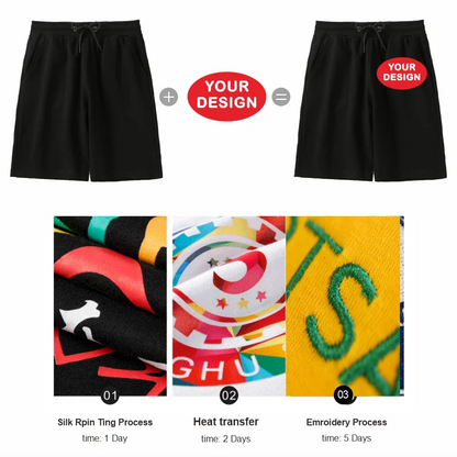 Summer New Men's Pure Cotton Shorts With Custom Printed Embroidery LOGO Outdoor Loose Drawstring Casual Shorts