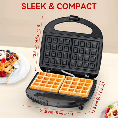 Waffle Maker, 2 Slice Non-Stick Waffle Iron, Belgian Waffle Machine with Indicator Lights, PFOA Free, Perfect for Breakfast and Snacks, 750W