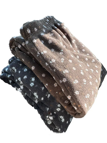 Thickened Floral Print Coral Fleece Warm Pants Straight Leg Winter Home Wear Sleepwear Outdoor Walking Pants Unisex