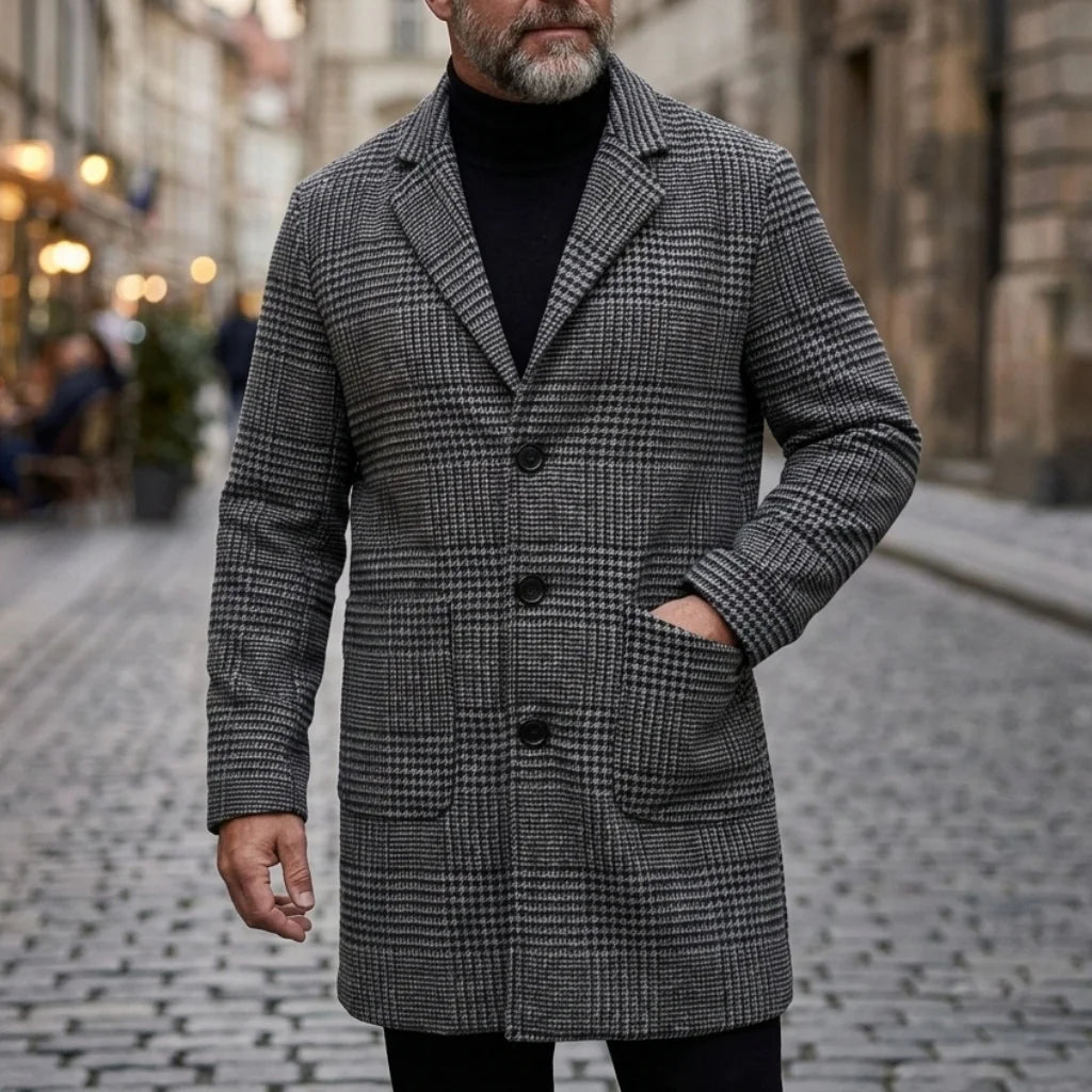 Men's Thickened Coat Warm Houndstooth Trench Coat New Arrival Outdoor Autumn Winter Windproof Overcoat with Lining Jacket Man