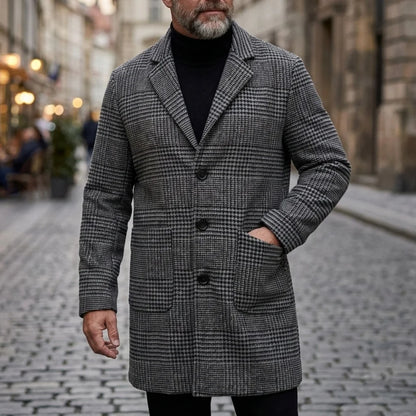 Men's Thickened Coat Warm Houndstooth Trench Coat New Arrival Outdoor Autumn Winter Windproof Overcoat with Lining Jacket Man