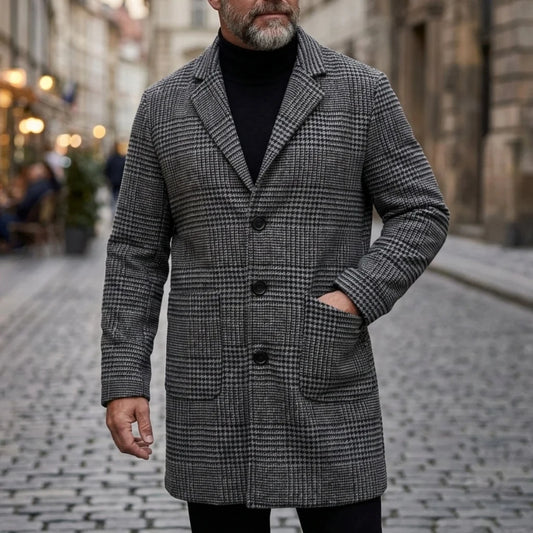 Men's Thickened Coat Warm Houndstooth Trench Coat New Arrival Outdoor Autumn Winter Windproof Overcoat with Lining Jacket Man