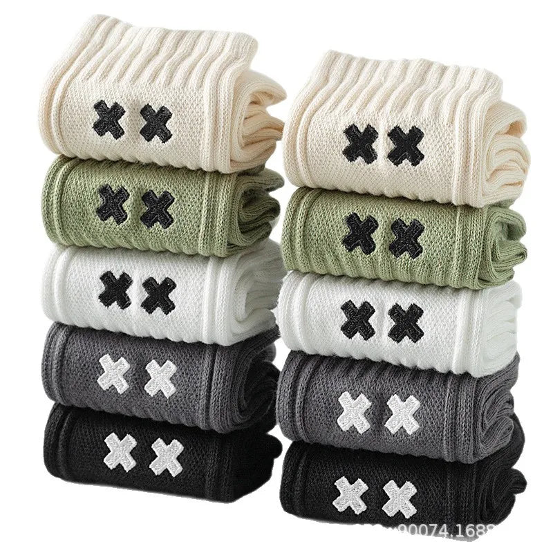 1/5 Pairs Men's Spring Autumn Mid Tube Socks Pure Cotton Antibacterial Odor Proof Sports Plus Size Crew Socks