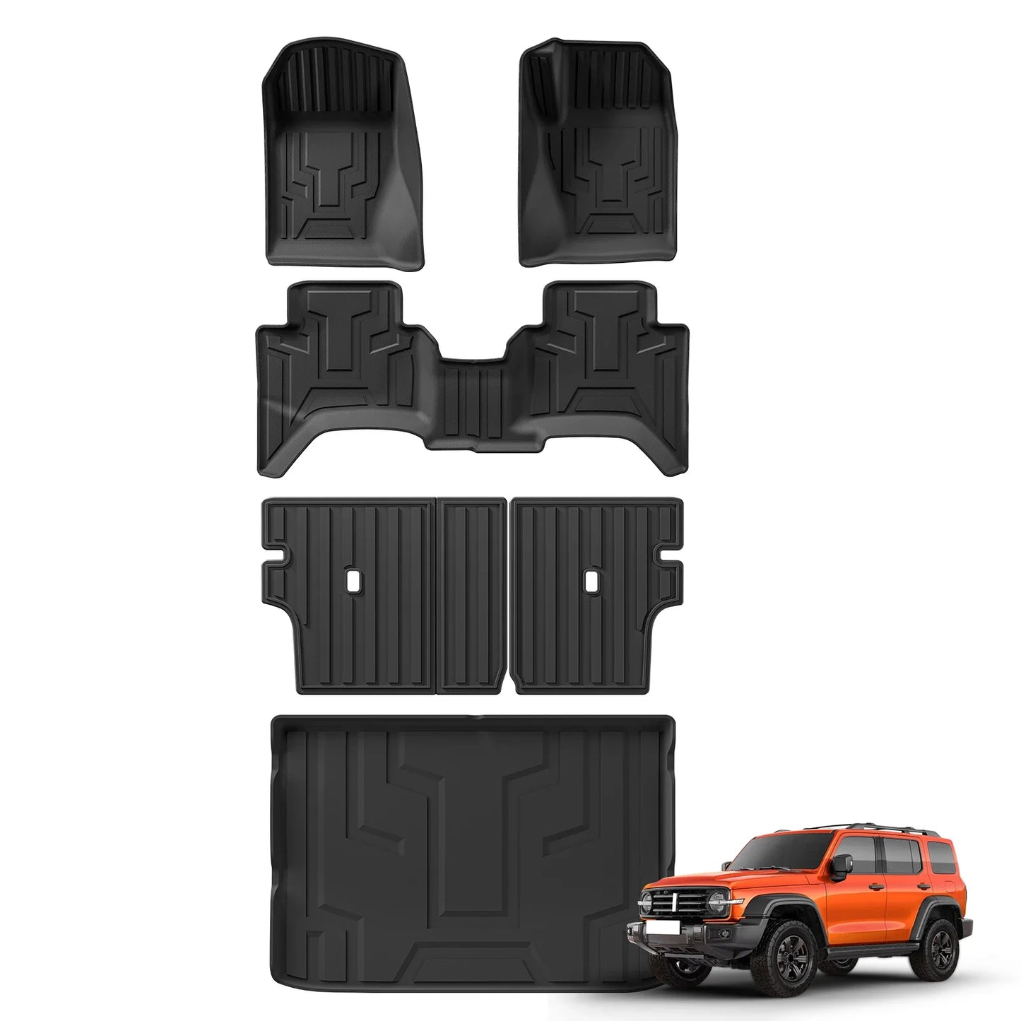 for GWM Tank 300 2024 2025 Car Floor Mats Cargo Liner Trunk/Backrest Mat TPE 3D All Weather Right Hand Drive Black