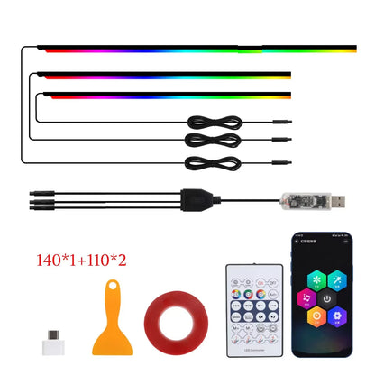 10 in 1 Car Interior Acrylic LED Ambient Lights For Tesla USB APP Remote Control RGB Symphony Atmosphere Lamp with Cigar Lighter