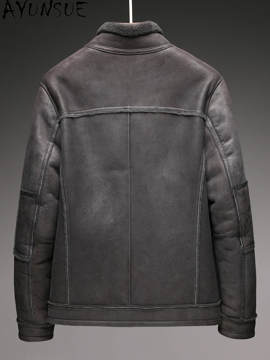 AYUNSUE Natural Real Sheepskin Fur Coat 2024 Winter Jacket Mens Fur Jackets Coats Fashion Genuine Leather Jacket Men Clothing