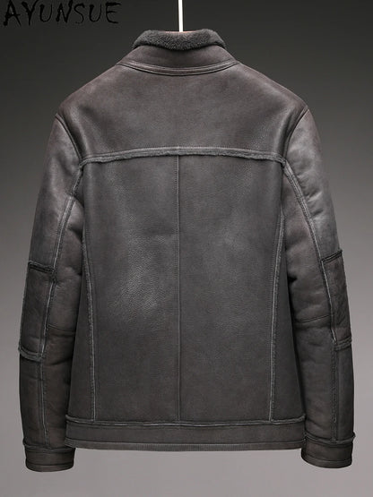 AYUNSUE Natural Real Sheepskin Fur Coat 2024 Winter Jacket Mens Fur Jackets Coats Fashion Genuine Leather Jacket Men Clothing