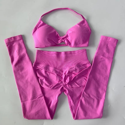 Women's 2 Piece Yoga Set High Quality Seamless Leggings And Strappy Bra Workout Gym Fitness Sportswear Resistance Training