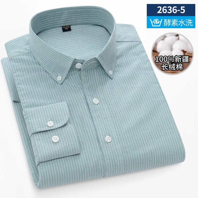 Men's long sleeve shirt pure cotton breathable comfortable business casual slim top shirt trend spring and summer formal wear