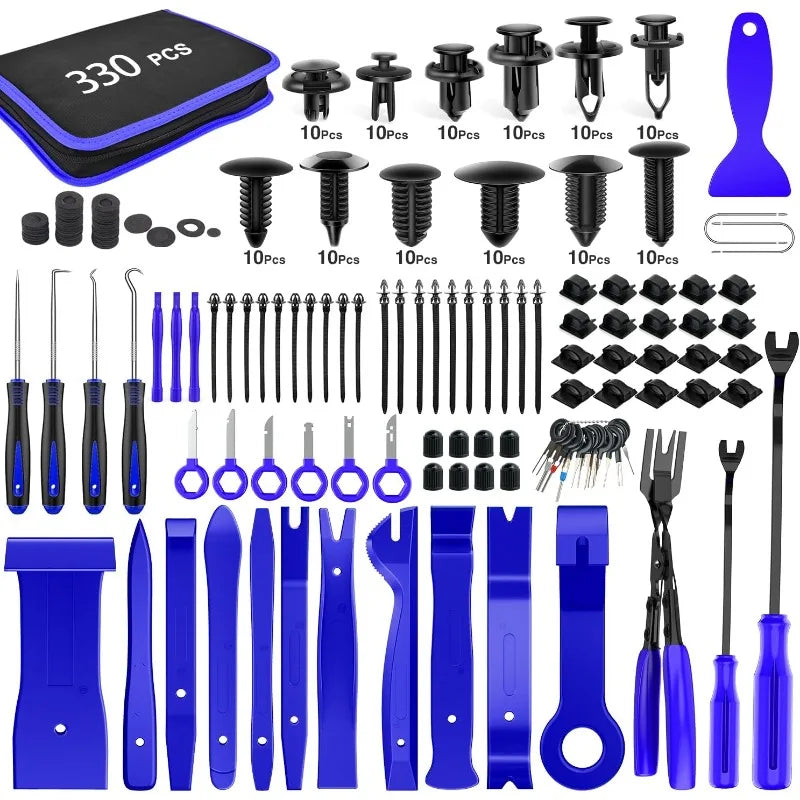 330PCS Trim Removal Tool Auto Push Pin Bumper Retainer Clip Set Fastener Terminal Remover Tool Adhesive Cable Clips Pry Kits