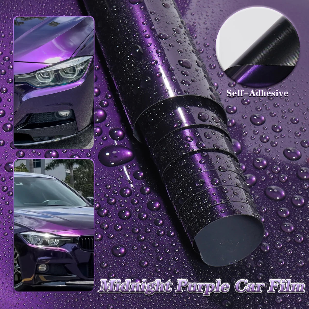 50CM PET Midnight Purple Car Vinyl Film Sticker Bubble Free Packaging Sticker Stretch Self-Adhesive Universal for Car Motorcycle