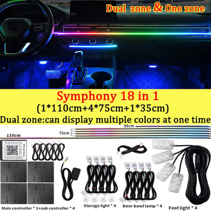10/14/18/22 in 1 Dual Zone Hidden Acrylic RGB 64/213 Color Symphony Streamer Auto Interior Car Ambient Light Kit APP Control 12V