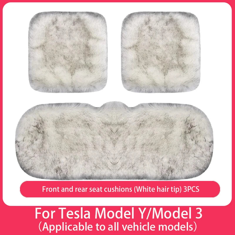 For Tesla Plush Rabbit Fur Car Seat Cushion Winter Warmth Thickened Wool One Piece Square Cushion for Main Driver or Co-pilot