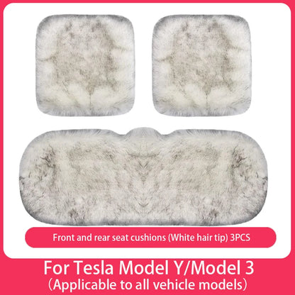 For Tesla Plush Rabbit Fur Car Seat Cushion Winter Warmth Thickened Wool One Piece Square Cushion for Main Driver or Co-pilot