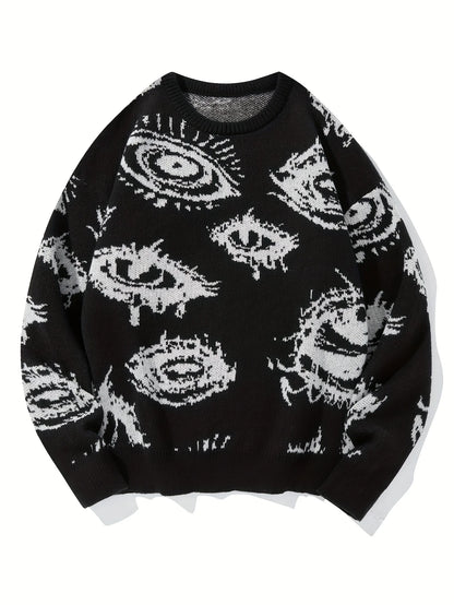 Fall/Winter Men's Jacquard Knit Sweater with Long Sleeves Anti-loose Thread Sweater Fashion Casual Homewear Pullover Trendy Patt