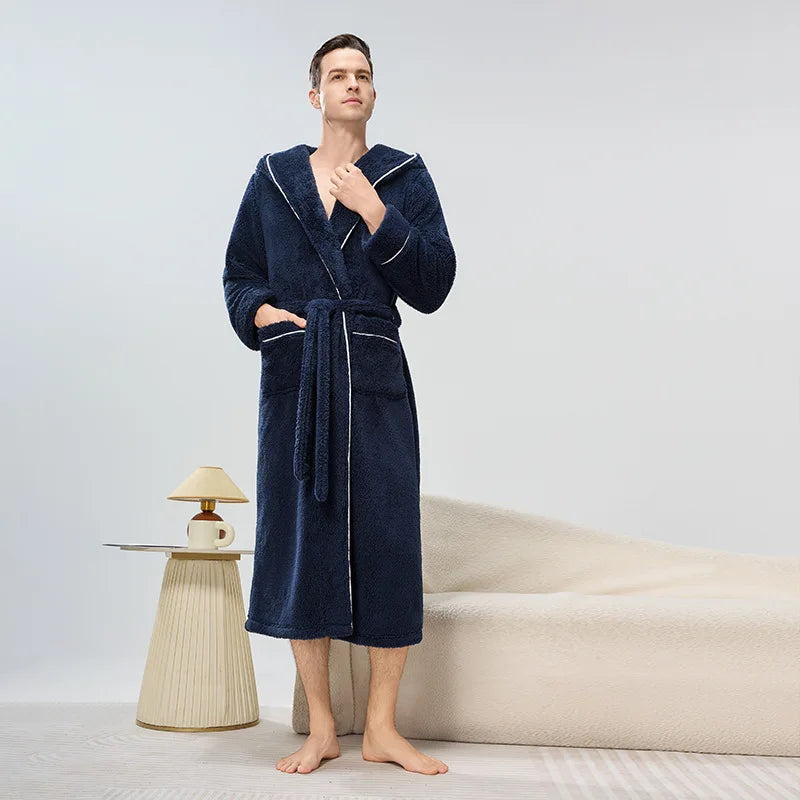 Couples Thickened Hooded Bath Robe Warm Sleepwear for Men And Women Cotton Velvet Winter Home Clothes Unisex Pajamas