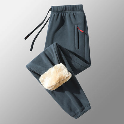 M-8XL  Plus Size Men's Winter Warm Pants with 2 Zip Pockets Thickened Fleece Jogger Pants Snow Cold Thermal Sweatpants