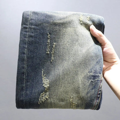 High-End American Retro Men's Blue Jeans Casual Straight Leg Denim Pants Spring Summer Fashionable Comfortable Breathable