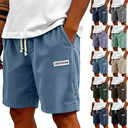 Men's Corduroy Casual Shorts Drawstring Elastic Waist Loose Fit Five-Point Shorts With Pockets Labelled Men's Bottoms Sporty