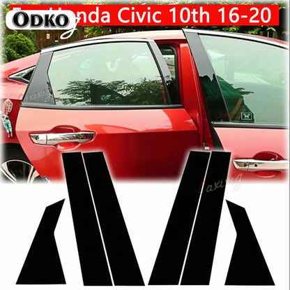 Car Stickers For Honda Civic 8/9/10Th 2006 2007-2020 Glossy Black Door Window Pillar Posts Cover Trim Kits AUTO Accessories