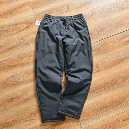 Thickened Fleece Lined Loose Straight Leg Cotton Pants for Men Winter Outdoor Sports Warm Self-Heating Casual Basic  Color
