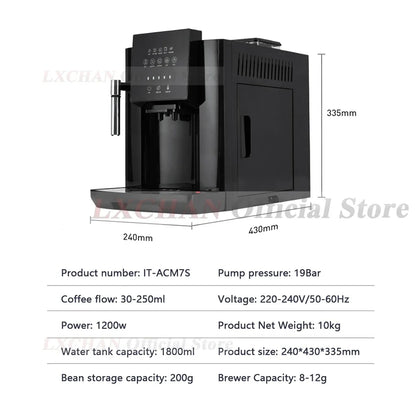 HomeWise Full Automatic 19 Bar Coffee Maker Coffee Bean Grinder Milk Foam Espresso Coffee Machine Hot Water and Milk Froth