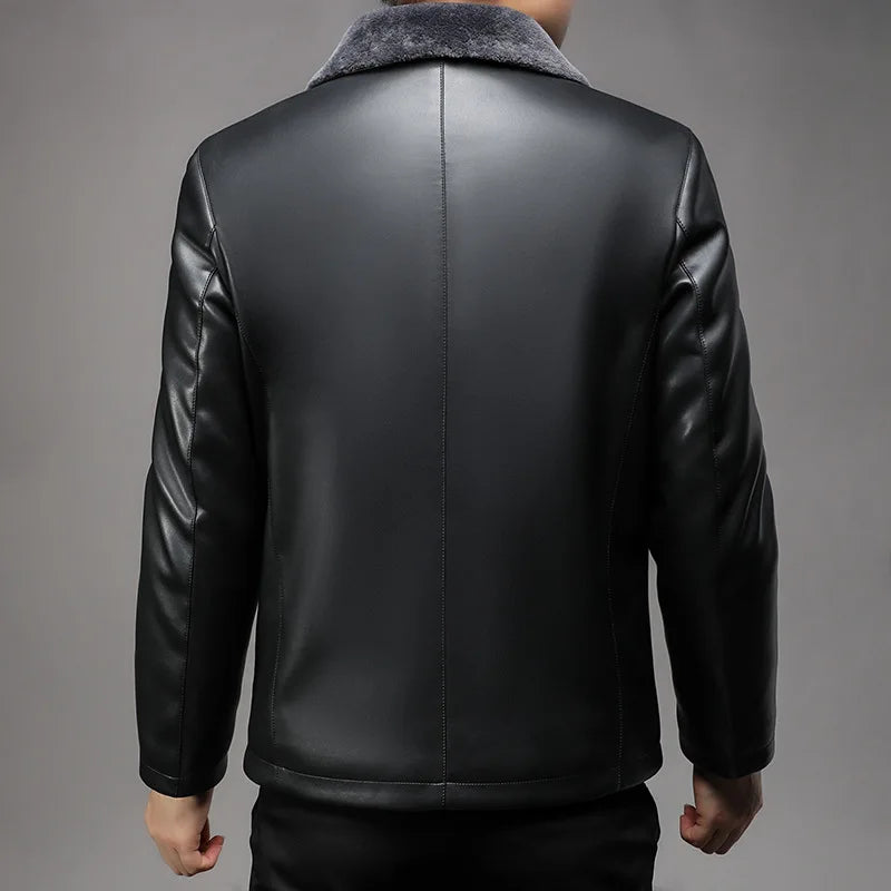 Winter Sheepskin Fleece Leather Coat Business Fleece Collar Thickened Leather Coat