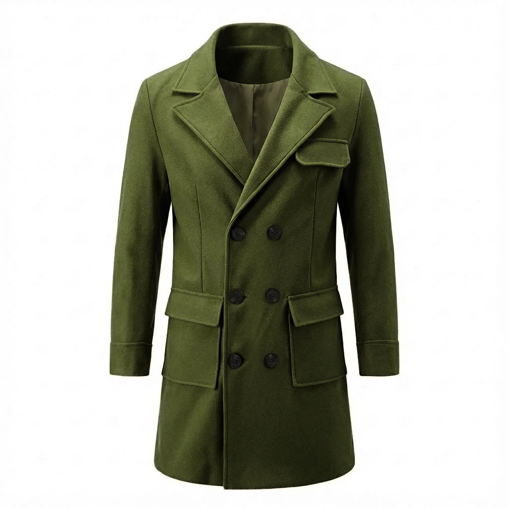 New Men's Wool Blend Trench Coat Warm & Windproof | Double-Breasted Design Mid-Length Streetwear Jacket for Casual  Outdoor Wear