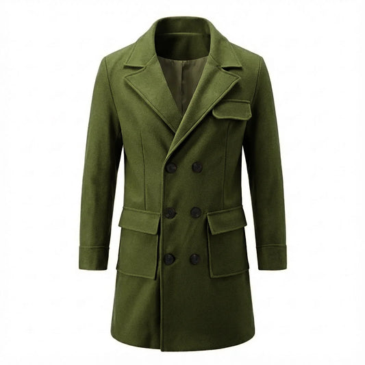 New Men's Wool Blend Trench Coat Warm & Windproof | Double-Breasted Design Mid-Length Streetwear Jacket for Casual  Outdoor Wear