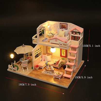 Zuuton Retro Coffee House DIY Miniature Dollhouse Kit 3D Wooden Puzzle Loft Building Kit with LED Light and Full Furniture Gifts