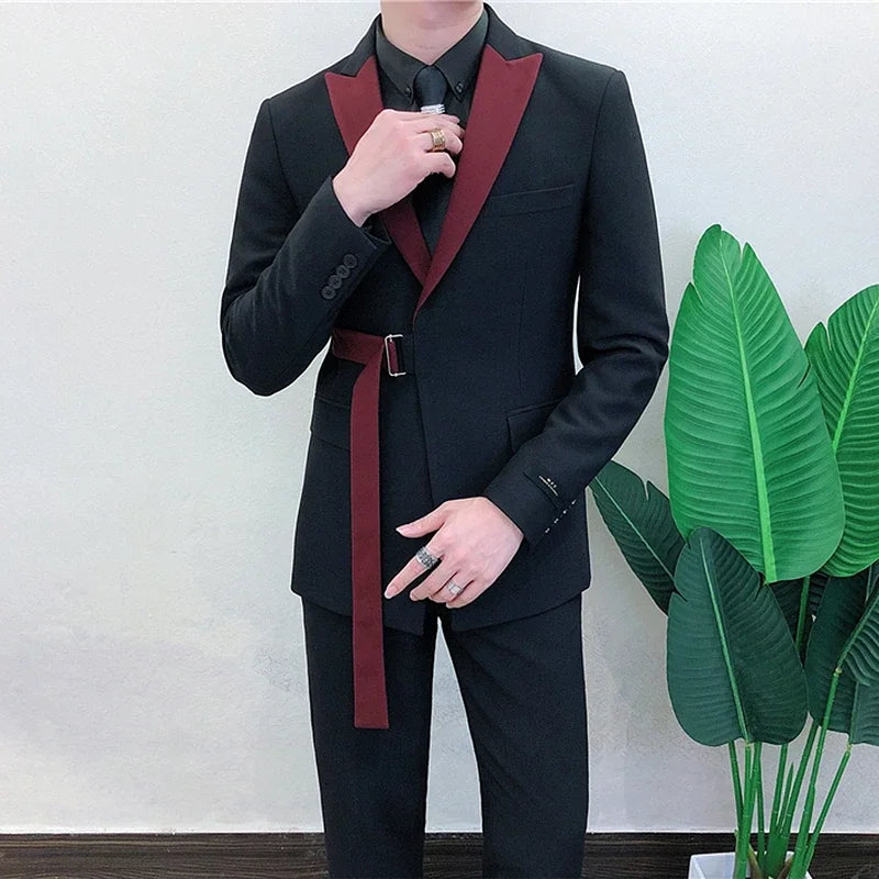 Fashion Slim Fit Men Suit 2 Piece Stylish Young Men Groom Tuxedo Men Wedding Suits Set Casual Custom Man Jacket Vest Pants