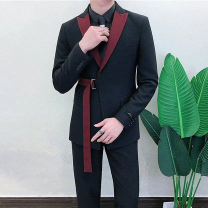 Fashion Slim Fit Men Suit 2 Piece Stylish Young Men Groom Tuxedo Men Wedding Suits Set Casual Custom Man Jacket Vest Pants