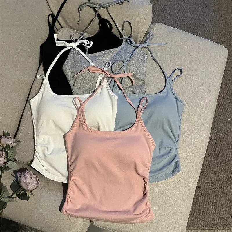 Hot ort Sve Crop Top Women's Faion Slim Fit Bal Vest Summer Outerwear Cotton Blend Comfortable Breathable Tank Top