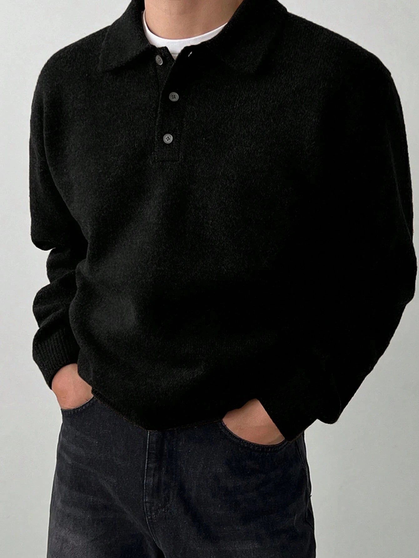 LVLAEA Solid Color Men Fall Winter Loungwear Shirt Long Sleeve Lapel Buttonup Collar Old Money Style Loose Warm Fashion Pullover