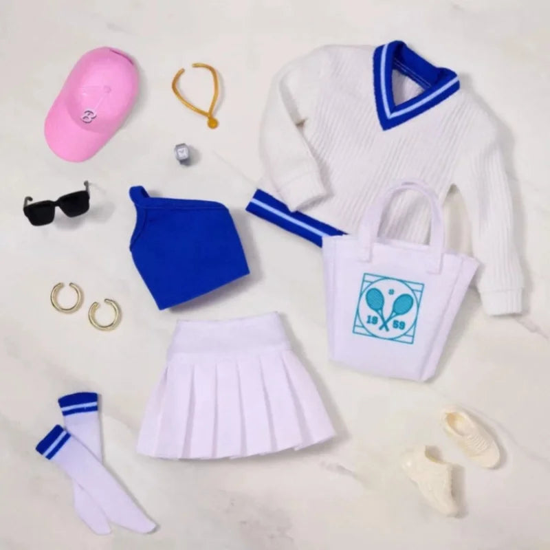 Original Barbi e Style Gold Label Doll Clothes Set Collector'S Edition Fashion Collection White Pleated Skirt With Bag Fans Gift
