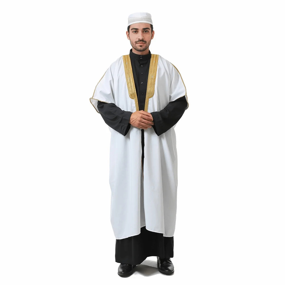 Muslim for Men Kaftan Robe Ramadan Arab Prayer Dress Open Front Embroidered Cardigan Islam Dubai Kimono