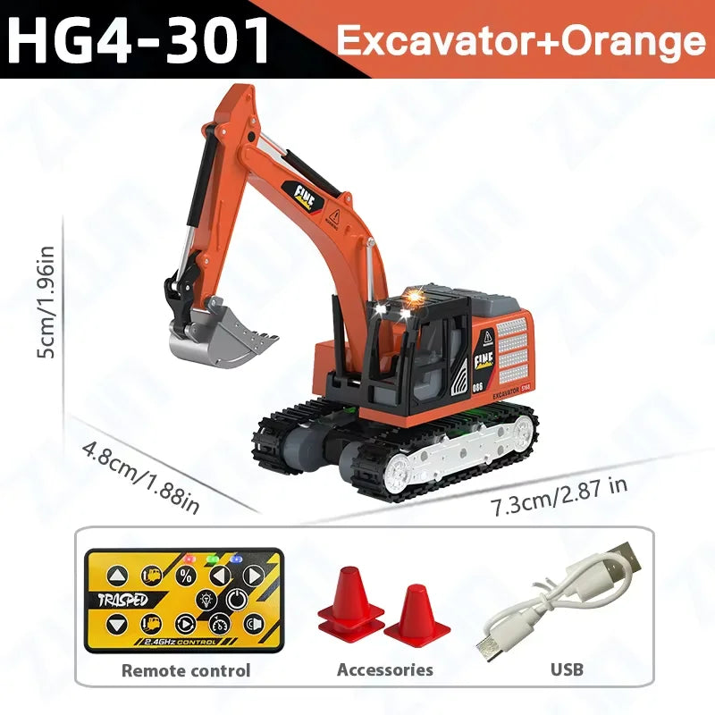 1:64  2.4G RC Model Car Remote Control Excavator Dump Truck Forklift Alloy Plastic Simulation Construction Vehicle Toy For Kid