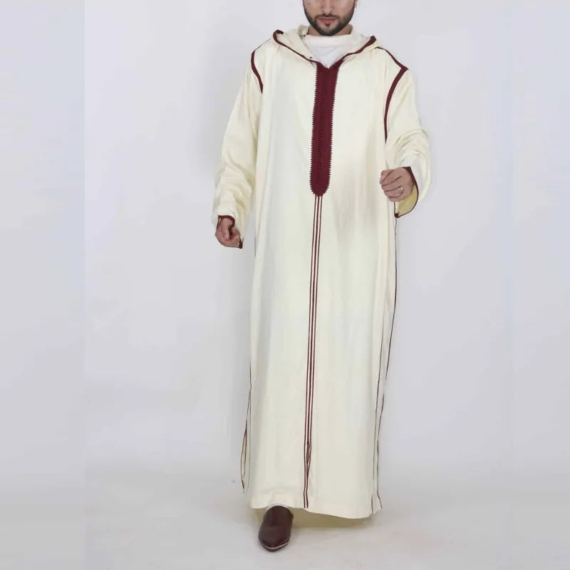 2026 Men's Muslim Hooded Robe Middle Eastern Islamic Arabic Clothing Vintage Loose Long Sleeve Drawstring Fashion Male Robe New