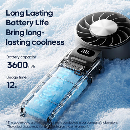 Kinscoter Mini Handheld Cooling Fan LED Display 3600mAh Foldable Portable Fan 100 Wind Speed w/ Lanyard for Outdoor Travel Gift