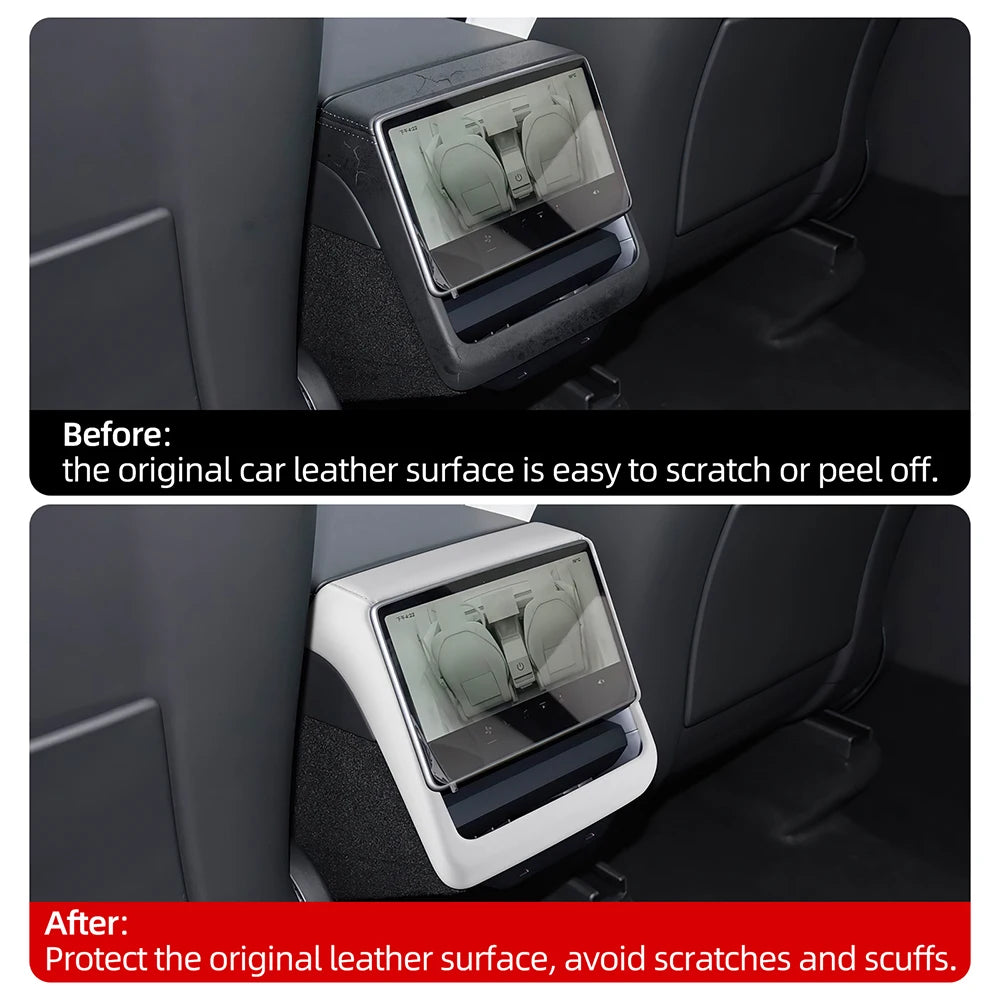 Leather Rear Screen Frame Protective ABS Cover for Tesla Model Y Juniper Launch 2025 2026 2027-Up Model 3 Highland 2024-UP Trim