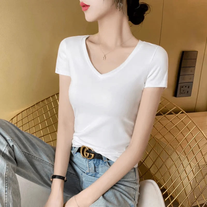 Summer Women's Slim Fit Short Sleeve T-Shirt Half Sleeve Base Shirt Versatile Base Layer Top Quality Polyester Fiber Commute ...