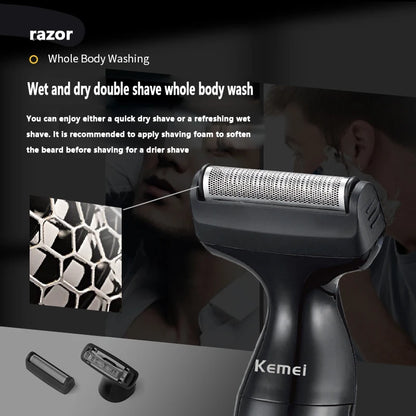 KM-114 3in1 Electric shaver for men wet dry electric razor facial beard&body trimmer rechargeable ball shaver pubic hair trimmer