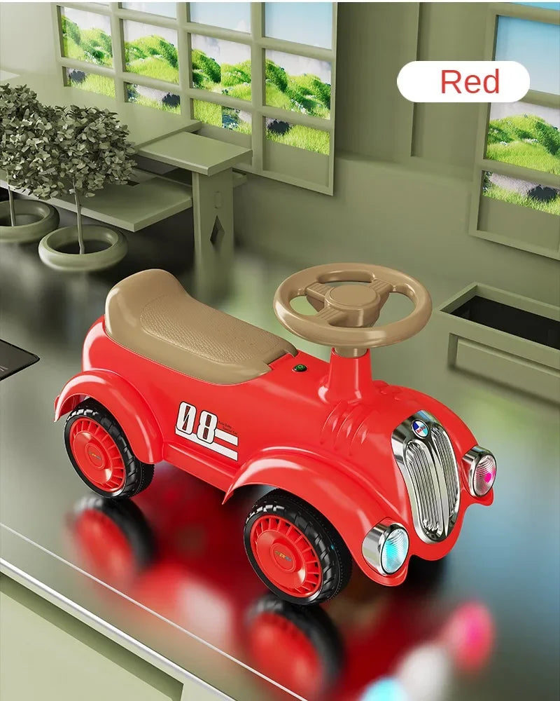 Ride On Car for Toddlers Classic Ride On Train Sliding Car with Sound & Light Under Seat Storage Retro Toys for Kids Boys Girls