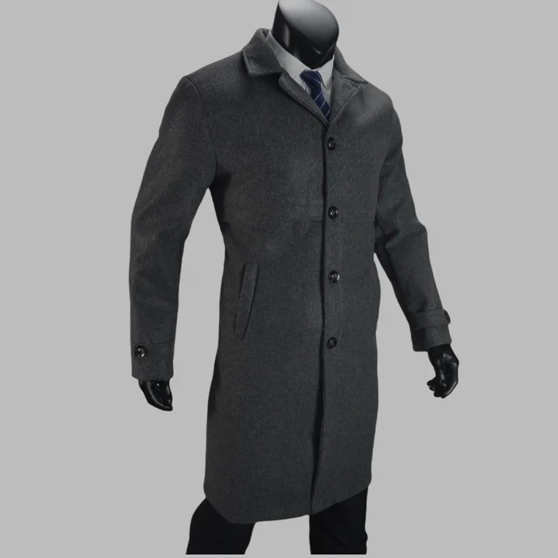 Men's Lapel Coat Office Street Casual Suit Wool Blends Outdoor with Lining Long Jackets Eu US Size Single-breasted Men Clothing