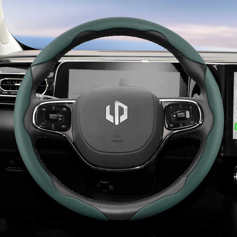 Suitable for Leapmotor Breathable Leather Steering Wheel Cover with Segmented Quick-Release Design, Non-Slip and Durable, for Models T03 C10 B10 B05 B03X C16 C11 C01, Etc., in Black, Bright Red, and Green