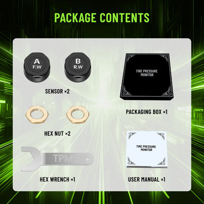 Motorcycle TPMS, Bluetooth 5.0 APP Real-Time Pressure & Temperature Alarm, IP67 Waterproof for Motorbike Scooter ATV