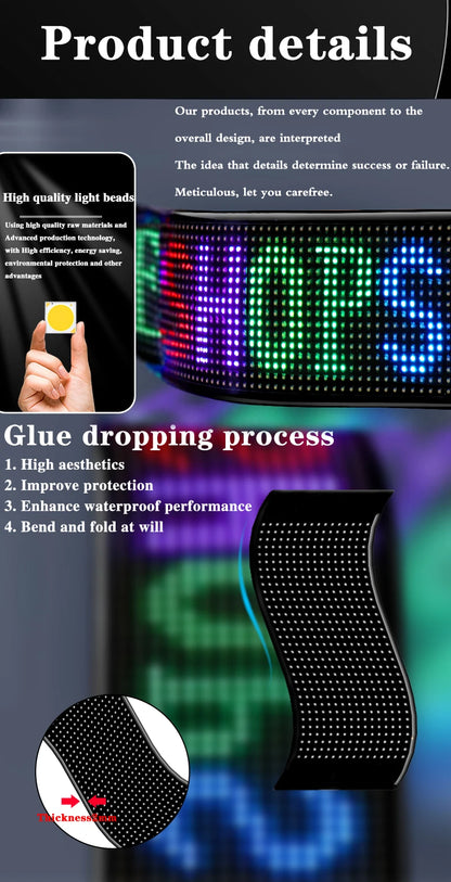 Car LED Matrix Pixel Panel DIY RGB Lighting Graffiti Scrolling Text Board Windshield Advertising Screen Bluetooth APP Control