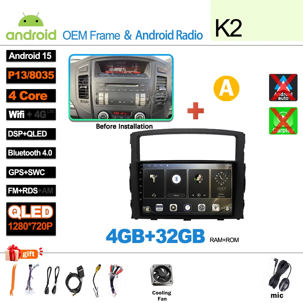 Android 16Carplay For Mitsubishi Pajero 4 V80 V90 2006 2007 -2014 Car Radio Video GPS Navigation Player Unit Multimedia Stereo
