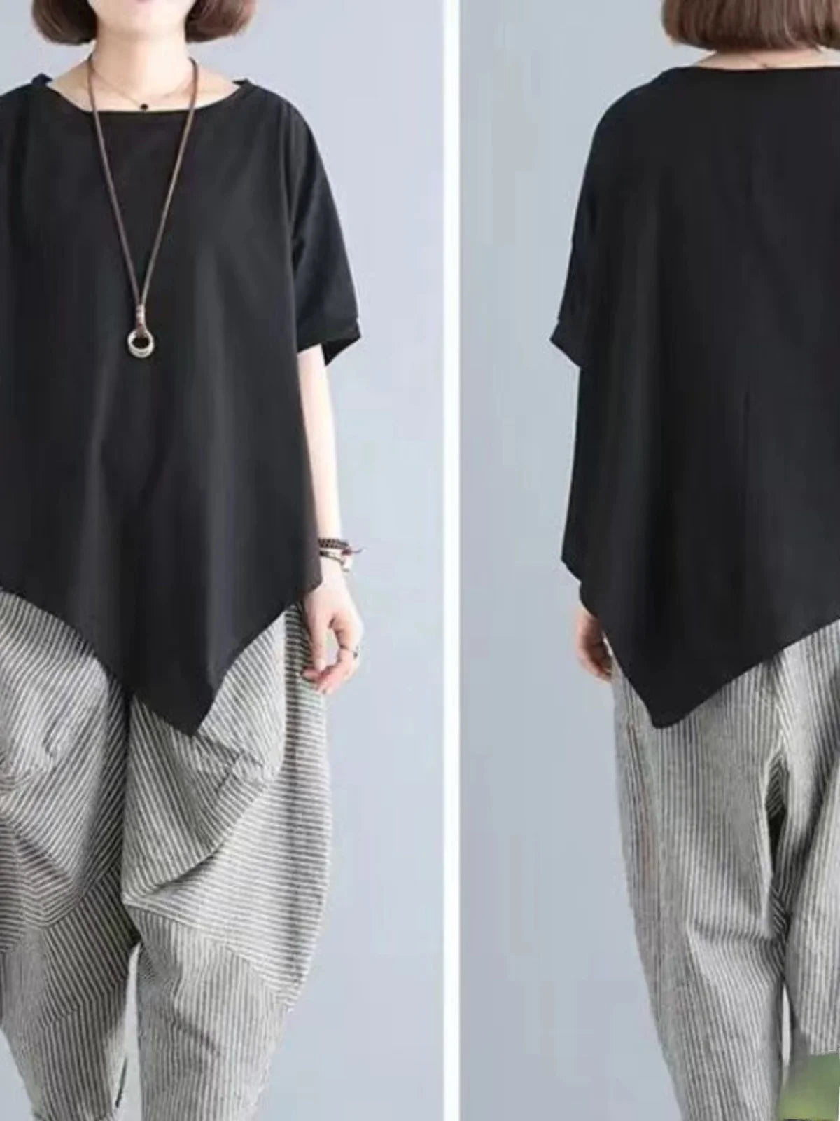 Cotton Blend Loose Fit Casual Women's T-irt And Harlan Pants Set Single Piece Summer Faion Ensemble for plus Size